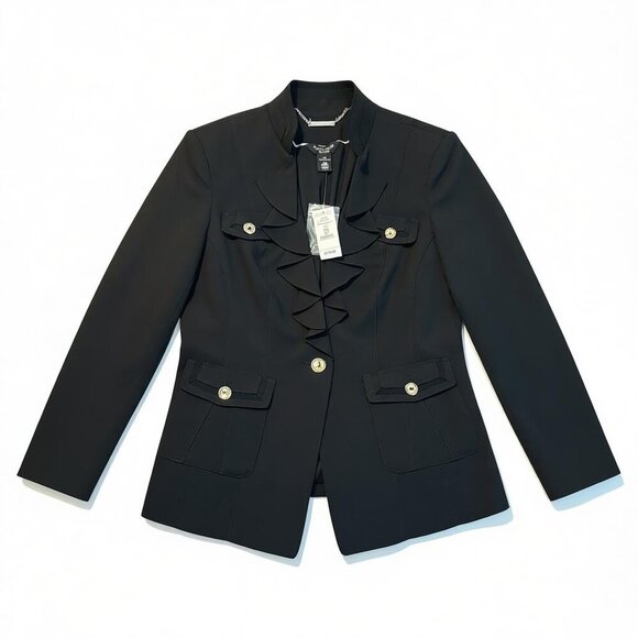 White House Black Market ruffle collar black blazer NWT - Picture 2 of 13